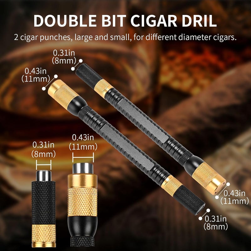 hancigar ثقب السيجار 4 في 1 إبرة سيجار محمولة حزمة هدية (ذهبي + أسود) - Image 4